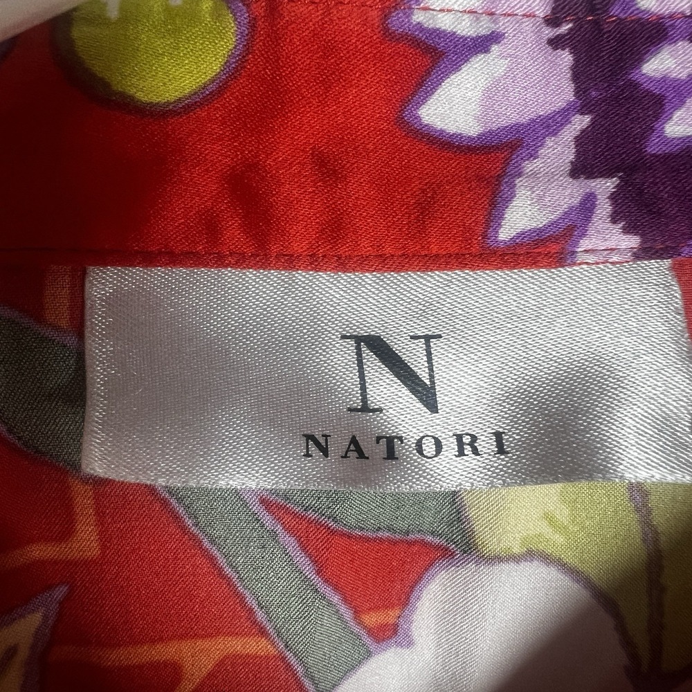 Natori Small Floral Mandarin‎ Collar Button Front Boxy Floral Silky PJ Top - Picture 7 of 11
